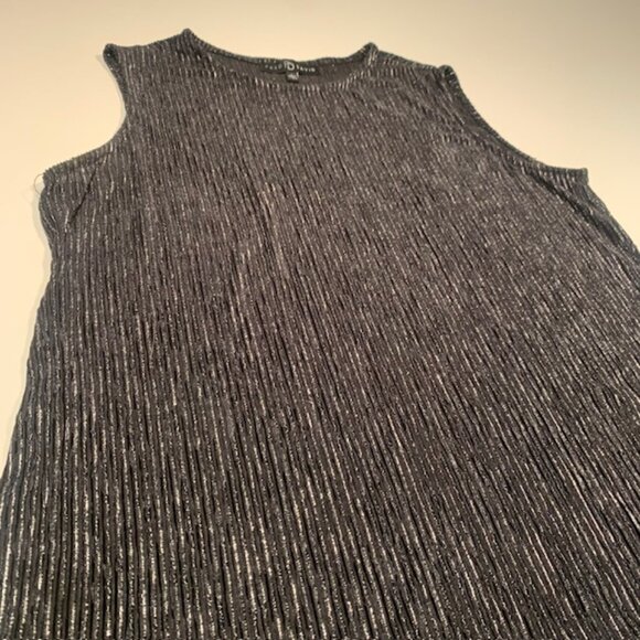 Fred David Metallic Ribbed Tank Top L Gray Silver Lurex Stretch Party Shimmer - Picture 6 of 8